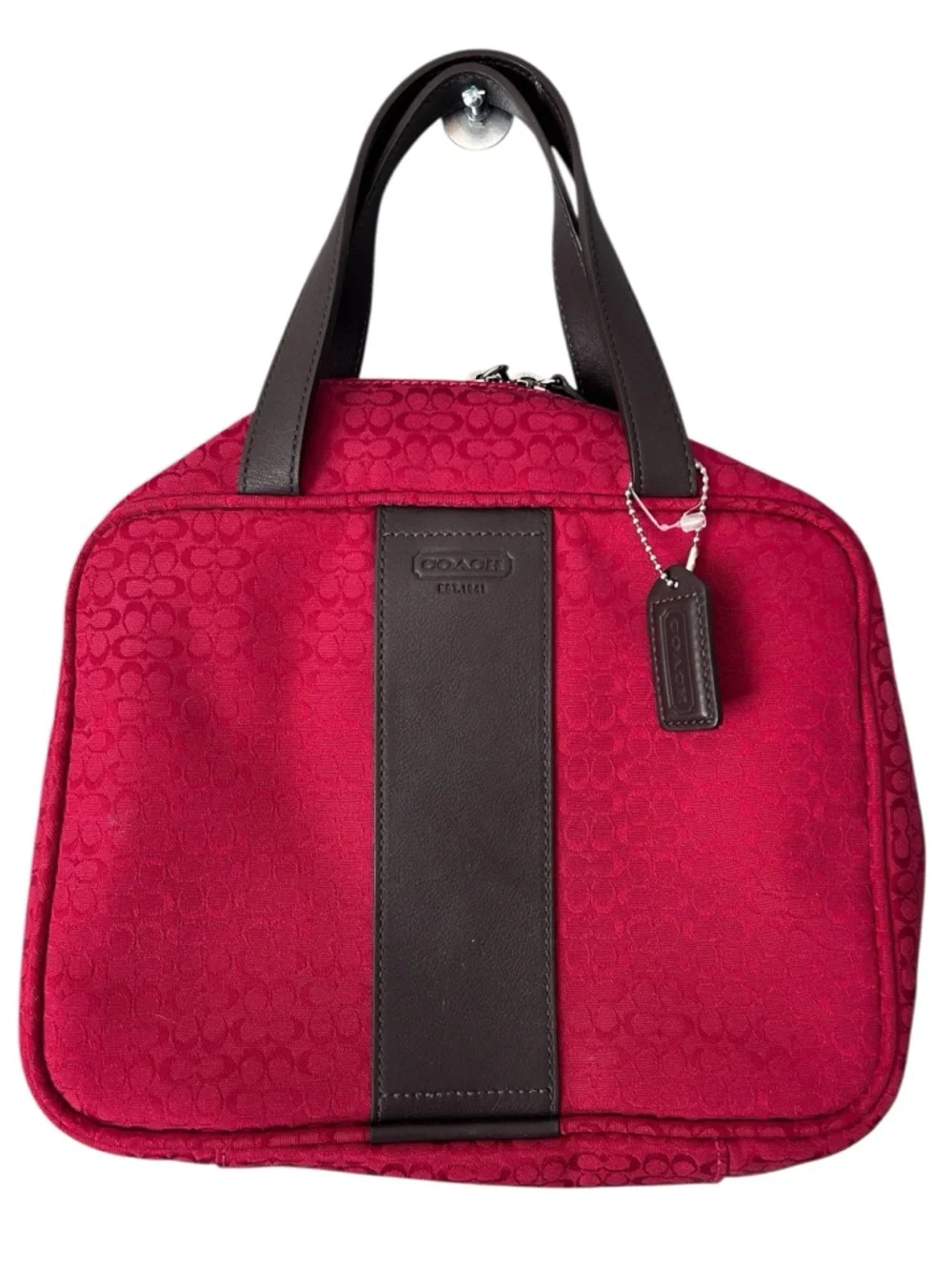 Coach Red Toiletries Bag Leather Accents and Handles - Picture 12 of 12